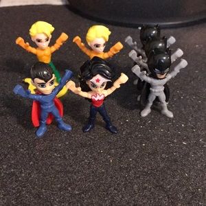 Kinder Joy Dc Comics Figurines—(3) Batmans, 2 Aqua-mans, Superman, Wonder Woman